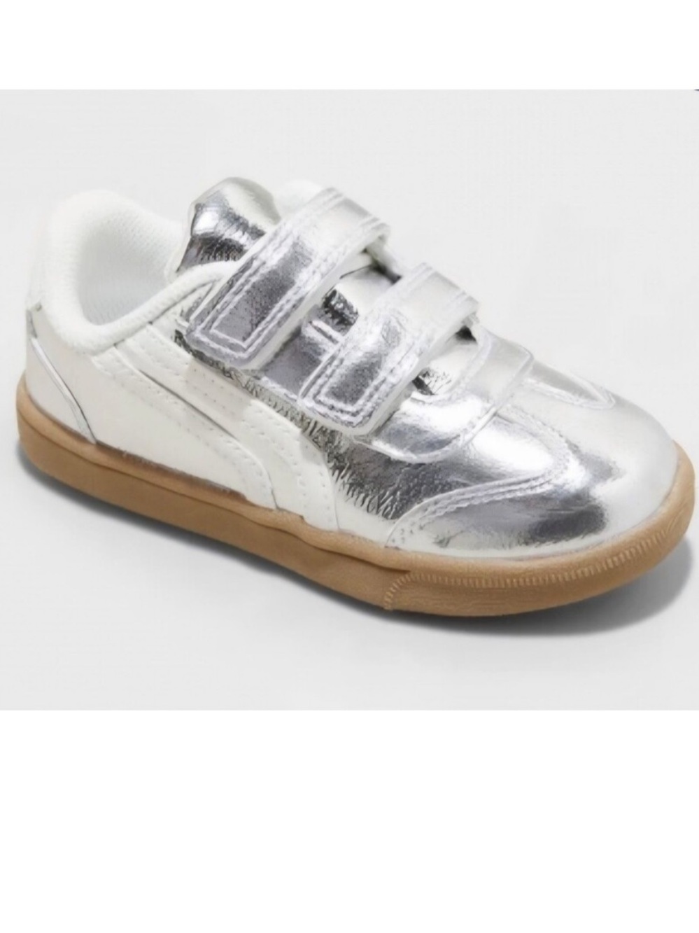 Cat & Jack Dakota Retro Silver Metallic Toddler Sneakers with Gum Sole Sz 12